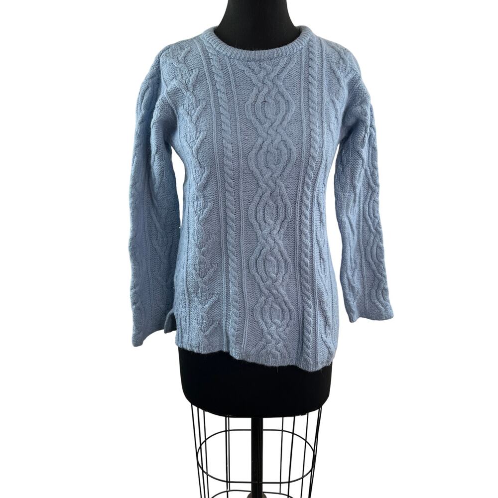 Aran Crafts Blue Sweater Wool Chunky Knit Crew Neck Pullover Size X-Small XS